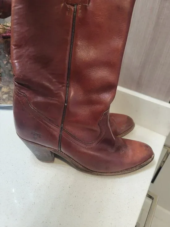 Frye Vintage Leather Brown Cognac Western Cowboy Boots Women’s 8.5 B Patina - Picture 5 of 10